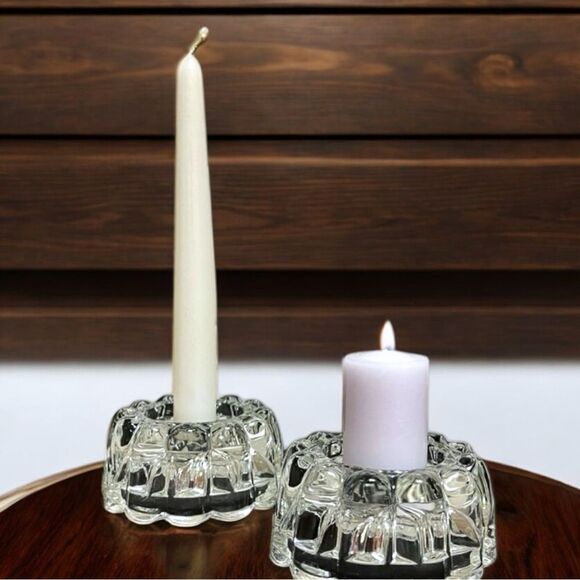 Vintage Princess House Clear Ribbed Round Crystal 3-Way Candle Holder Set - Picture 13 of 16
